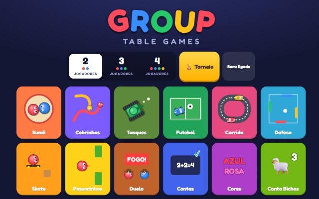 Group Table Games: menu com vários minijogos coloridos